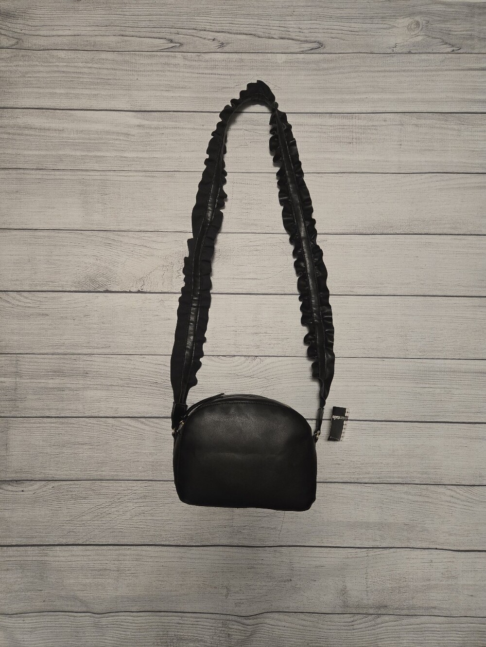 Black Crossbody Bag with Ruffled Strap